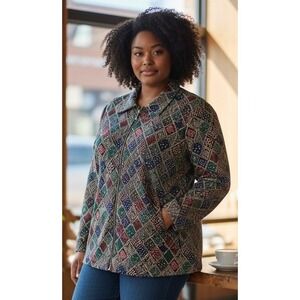 Silver Threads LTD Womens 2X Zip Front Jacket Patchwork Print Made in USA